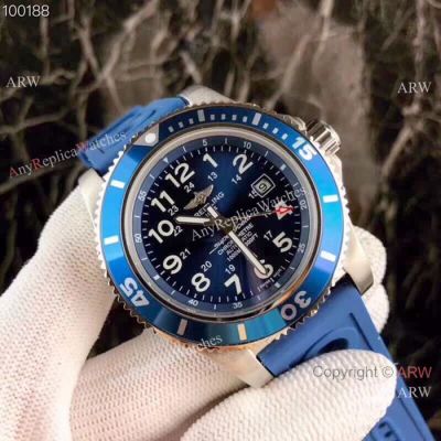Copy Breitling Superocean II 43mm Watch Blue Dial Blue Rubber Band
